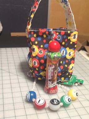 Colorful Bingo Ball Gift Bag - Black Colorful Dots- Also Taz Dobber and necklace
